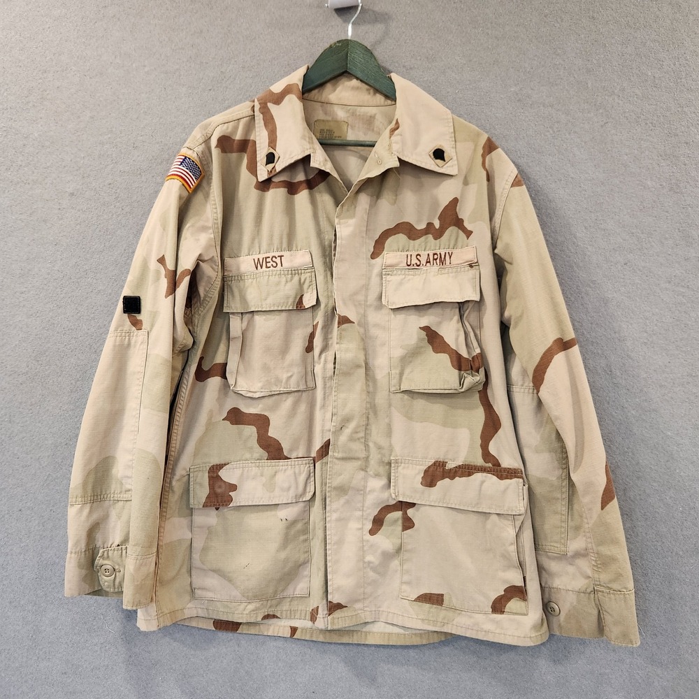 US Army Desert Camoflauge BDU Jacket Ripstop Flag Patch E4‎ Rank Insignia  L Reg